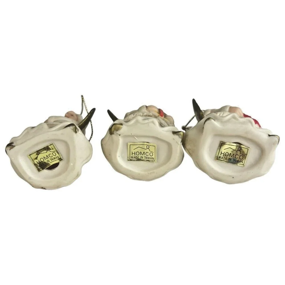 6 Homco Angel Tree Ornaments Complete Set Bisque Porcelain Made in‎ Taiwan VTG
